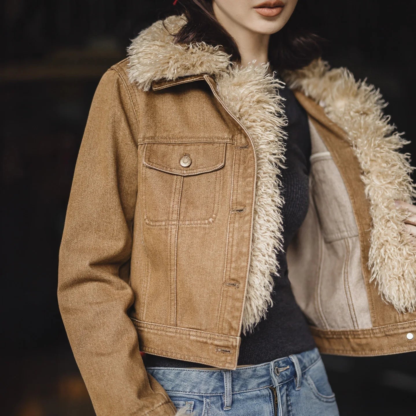 MADEN Slim Fit Barn Jacket with Detachable Faux Fur