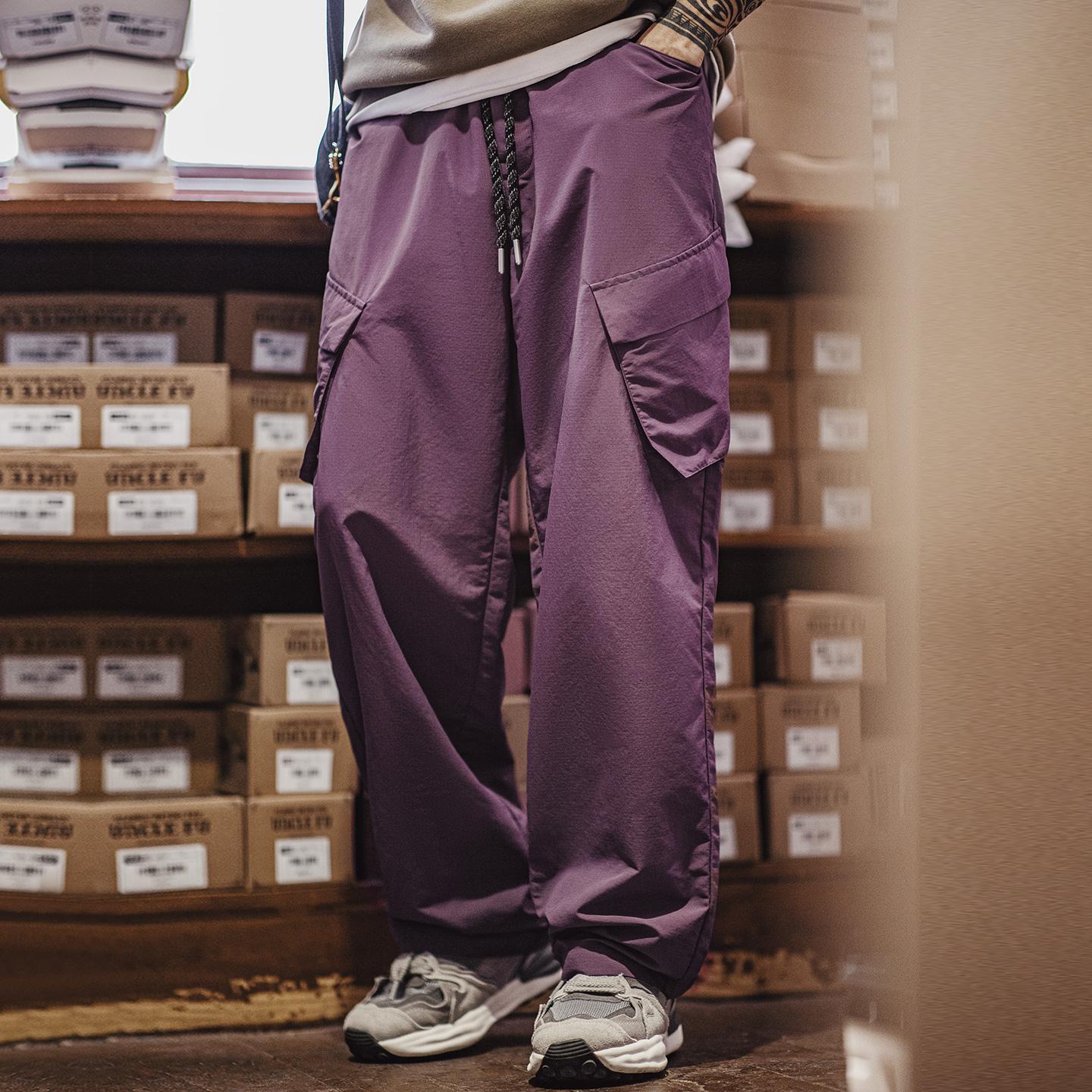 MADEN Outdoor Tech Pants for Men Quick Dry Lightweight Breathable Nylon Cargo Pants with Big Pockets Purple Hiking Joggers Camping