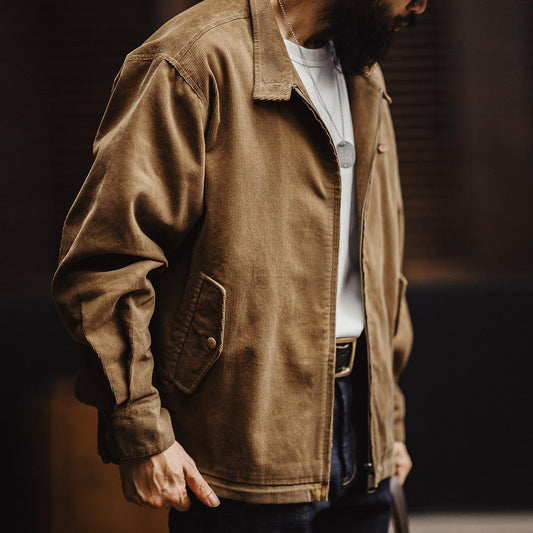 MADEN Herren Cord Harrington Jacke mit Stehkragen