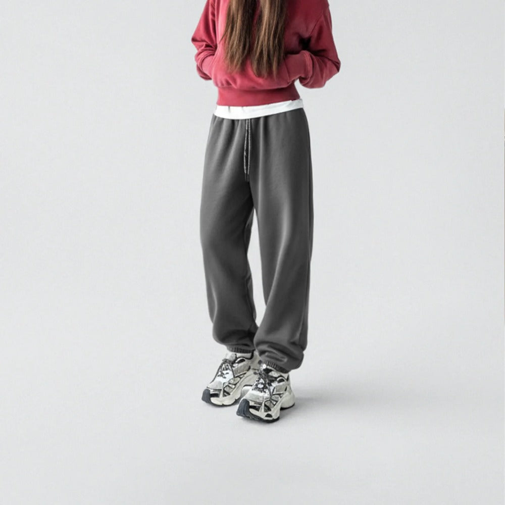 Pantalon de jogging chaud et confortable en polaire épaisse MADEN pour femme, taille haute, gris foncé. 