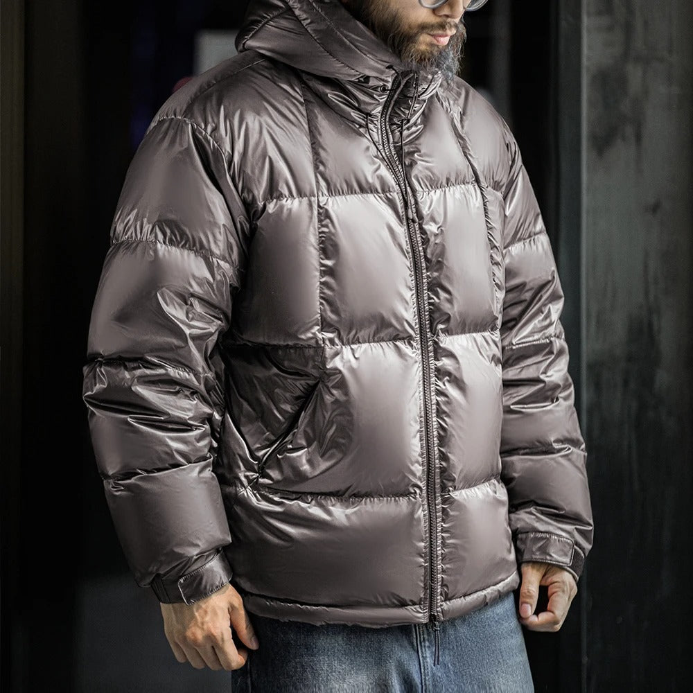 MADEN Herren Glänzende Daunenjacke mit Kapuze