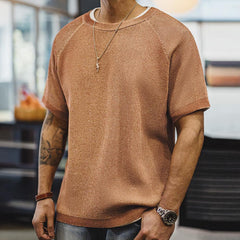 MADEN Oranges geripptes Kurzarm-T-Shirt mit Rundhalsausschnitt