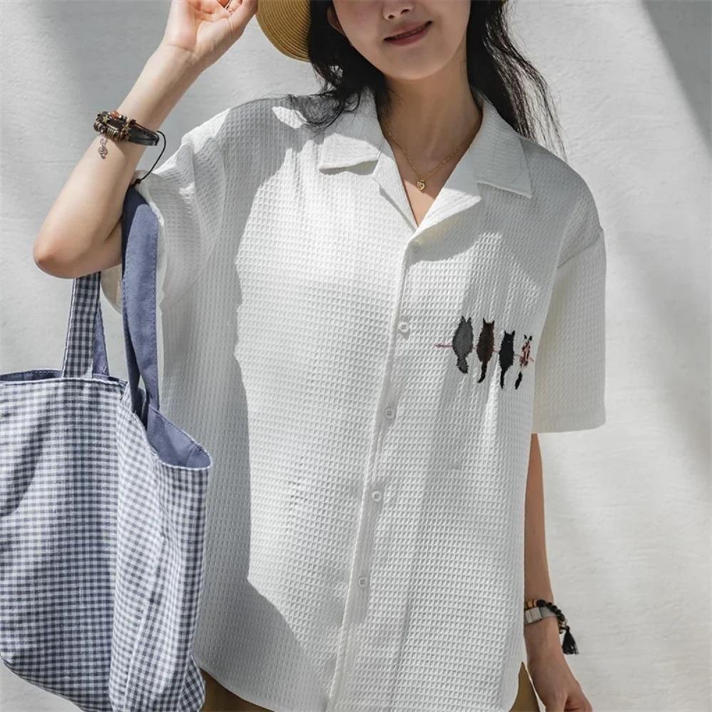 Maden Damen Kurzarm Shirt - Freizeit Vintage Stickerei