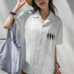 Maden Damen Kurzarm Shirt - Freizeit Vintage Stickerei