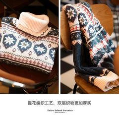 MADEN Herren Schwergewicht Baumwoll Rollkragen Schneeflocken Pullover