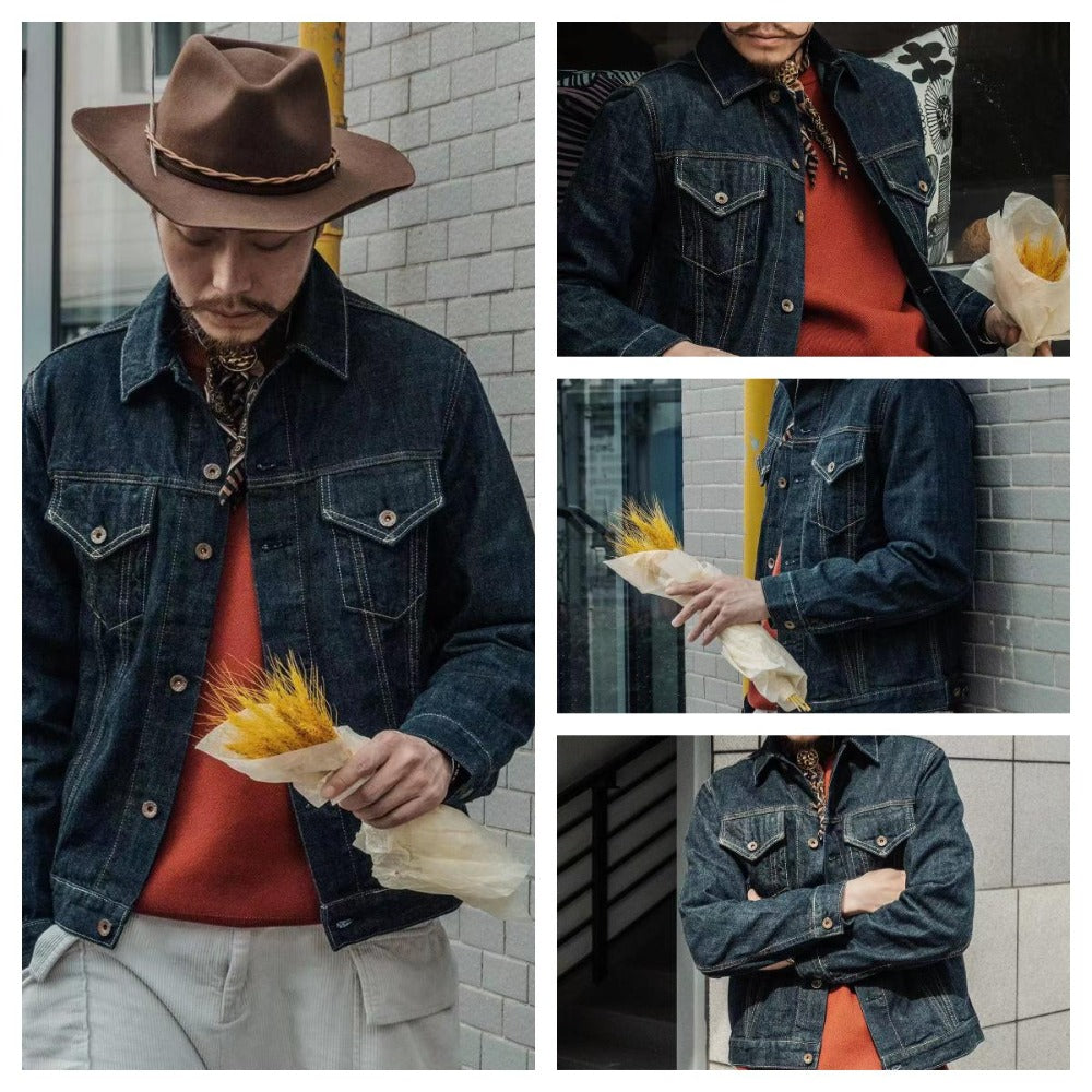 MADEN Herren 14,8oz Selvedge Raw Denim Jacke