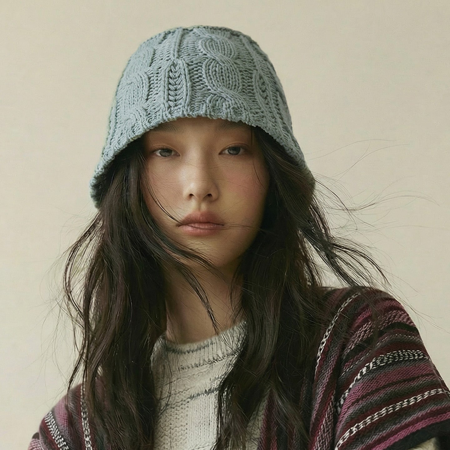 MADEN White Openwork Crocheted Bucket Hat