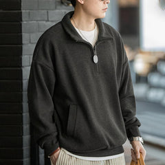 MADEN Herren Halb-Reißverschluss Stehkragen schwerer Fleece Pullover