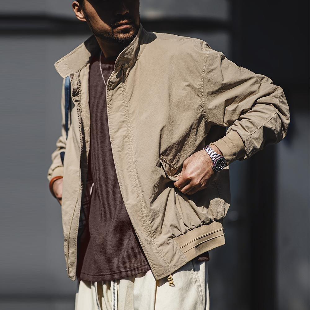 MADEN Herren Klassische Khaki Baumwoll Harrington Jacke