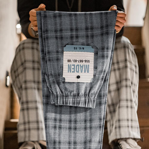 Pantalon à carreaux MADEN pour homme, jambes larges | Ourlet élastique, coupe fuselée, tissu léger teint en fil, style rétro décontracté #pantalonàcarreaux #PlaidMood 