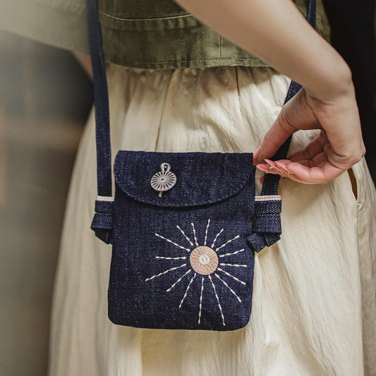 Túi đeo vai denim thêu retro MADEN
