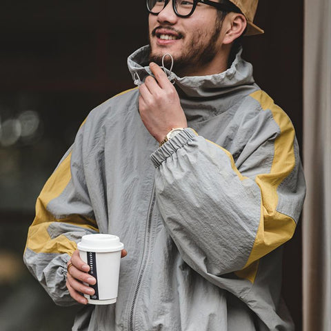 MADEN カラーブロック ジャケット – ゆったりした着心地の普段着用街着、取り外し可能なファスナー付き