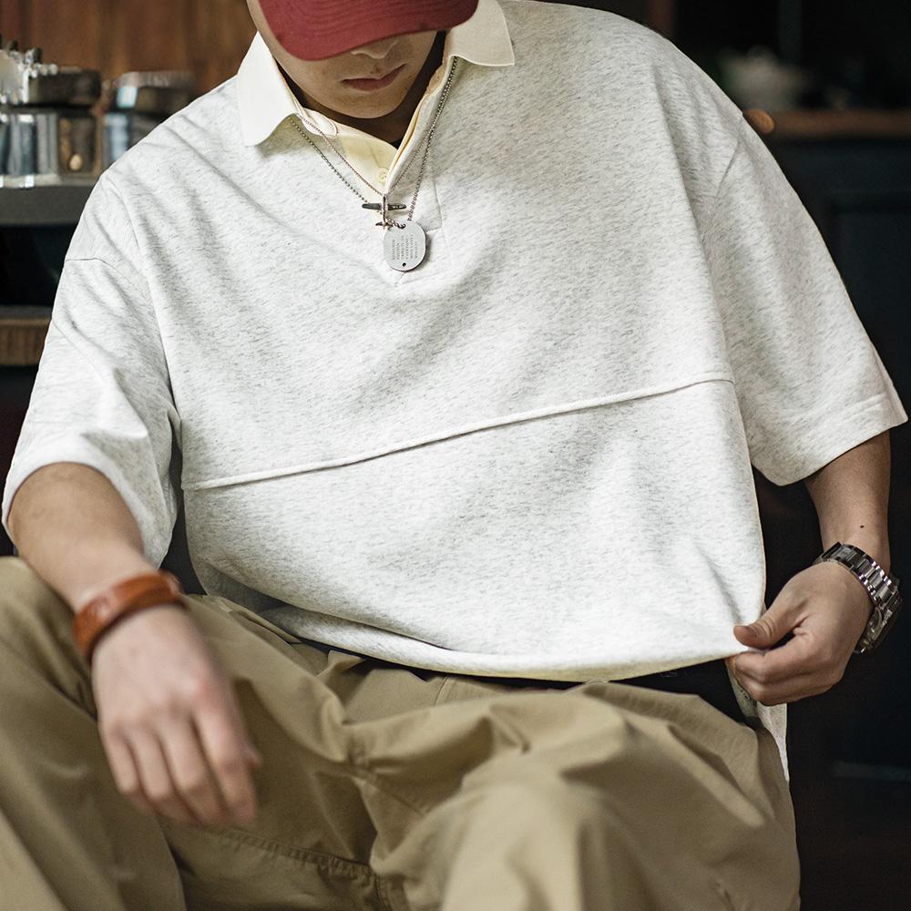 MADEN Retro Knitted Polo Shirt Lapel Collar Casual T-shirt for Men Summer Heavyweight Tshirts Uncle Fu Brand