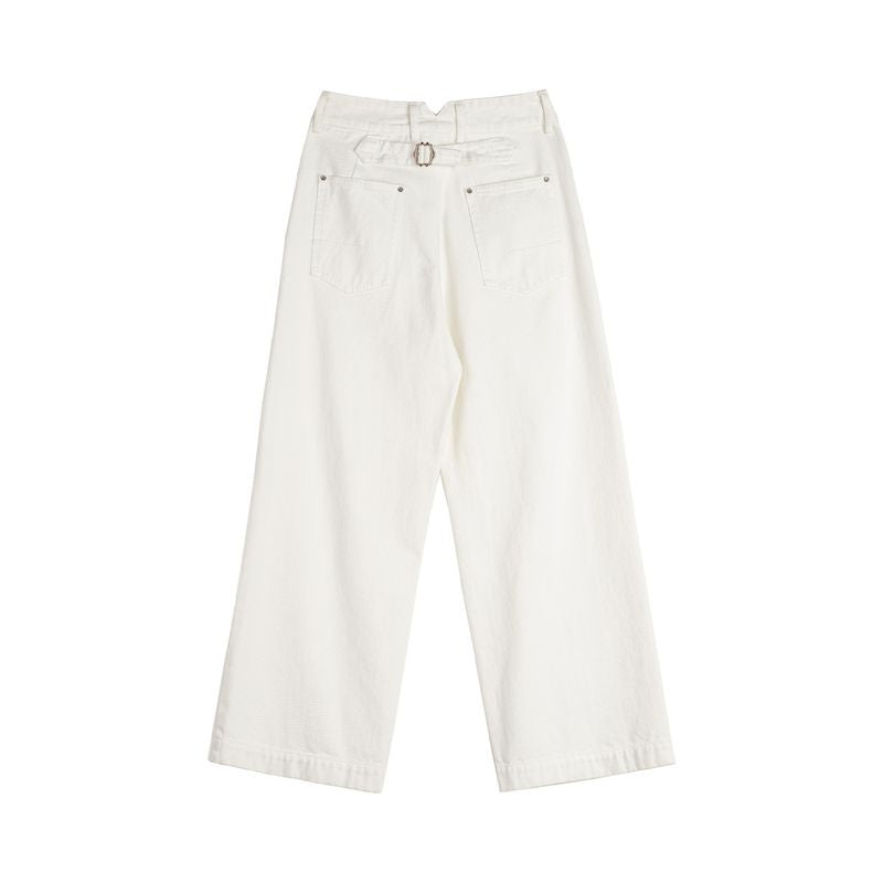 Jeans blancos de mezclilla para mujer MADEN - hebilla trasera