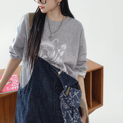 MADEN Grauer, schwerer Pullover mit Print 
