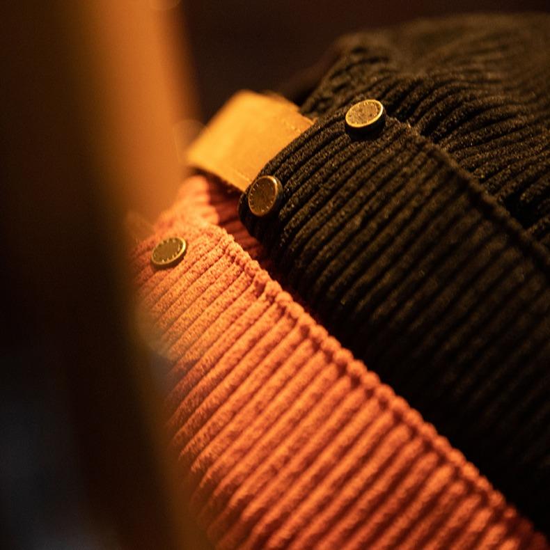 Sombrero marinero retro sin ala para hombre Maden de pana ajustable y versátil Sombrero de frío para hombre para otoño TW2107199