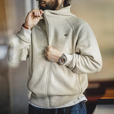 MADEN Herren-Kapuzenpullover, grau – Dicke Fleecejacke mit Reißverschluss 