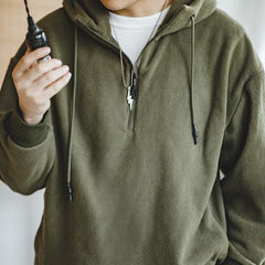 MADEN Herren Schwerer Polar-Fleece Half-Zip Hoodie