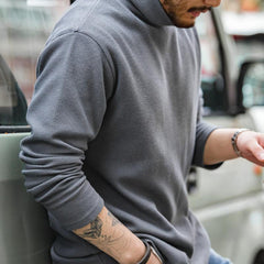 MADEN Herren Schwergewicht Gerippter Rollkragen Slim-Fit Pullover