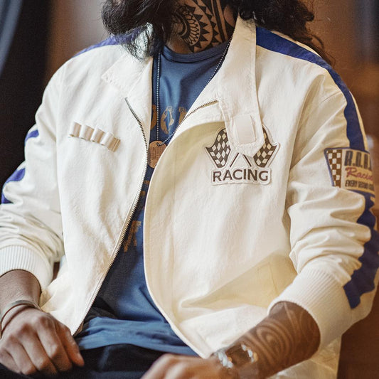 MADEN Colorblock Bestickte Retro Racing Jacke