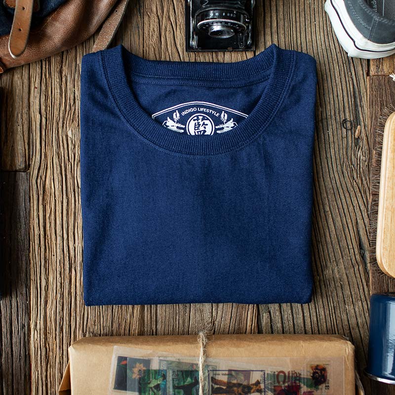 MADEN ヴィンテージ 藍染め 綿の半袖シャツ