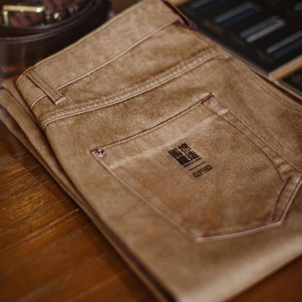 MADEN Herren Schwerer Baumwoll Gerade-Bein Jeans