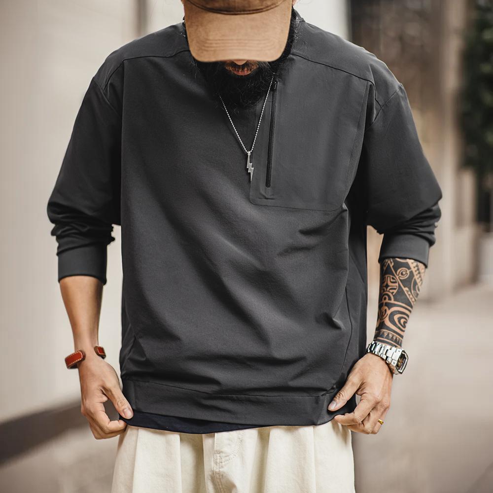 MADEN Outdoor Utility Sweatshirt Men | Long Sleeve Crewneck Retro Pullover with Dropped Shoulder Woven Technical Fabric #gorpcore