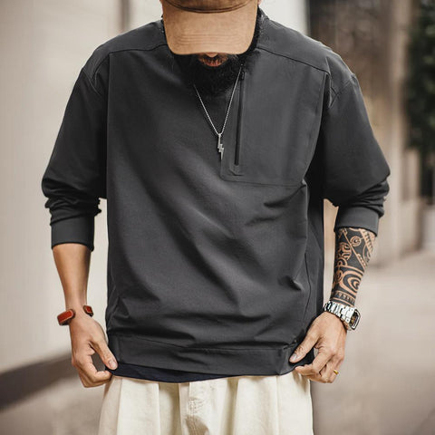 MADEN Outdoor Utility Sweatshirt Men | Long Sleeve Crewneck Retro Pullover with Dropped Shoulder Woven Technical Fabric #gorpcore