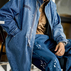 MADEN Herren Fishtail-Parka-Trenchcoat aus schwerem Denim