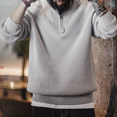 MADEN Herren Schwergewicht Baumwoll Halb-Zip Strickpullover