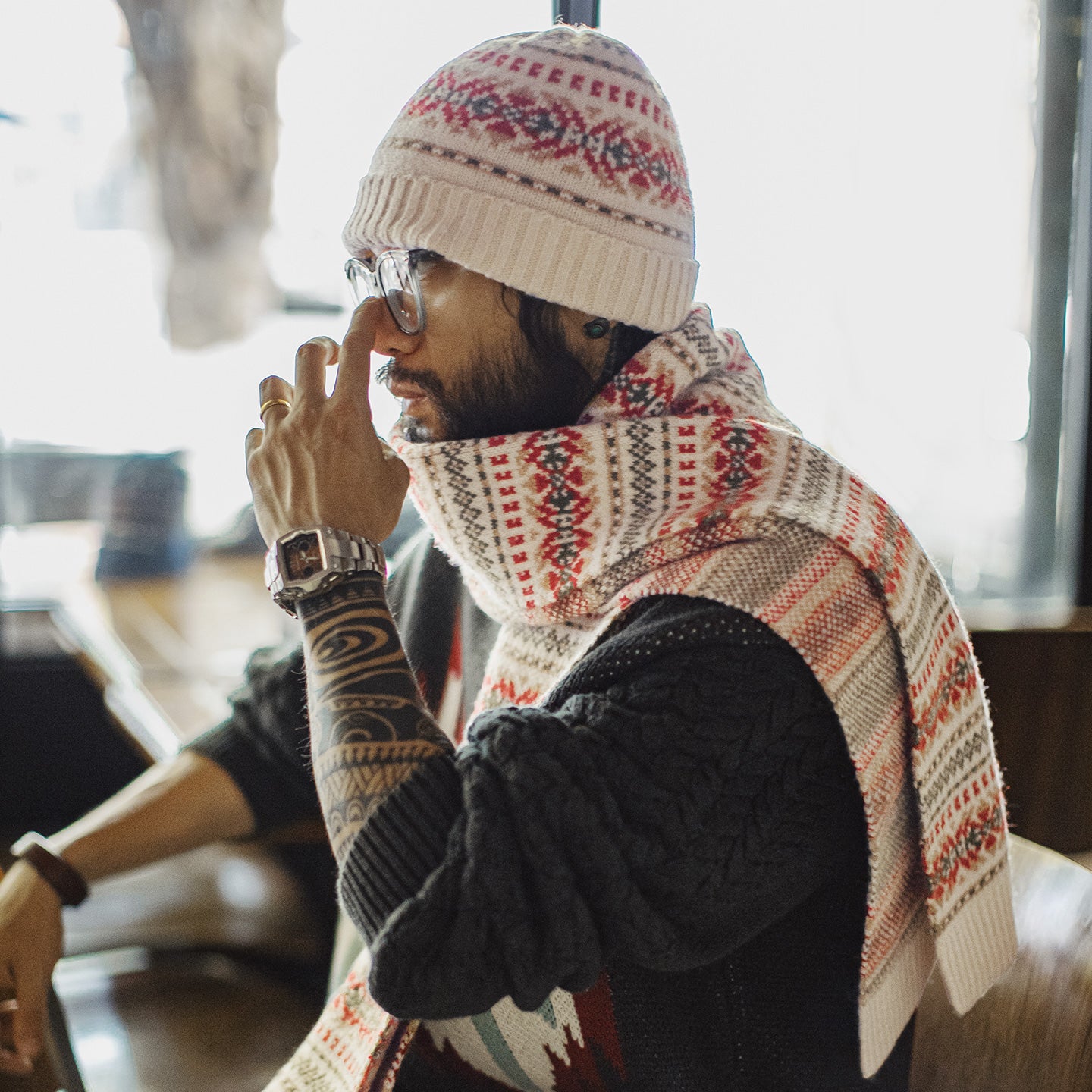 MADEN Fair Isle Strickschal- und Mützenset