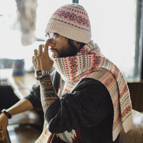 MADEN Fair Isle Knit Scarf & Beanie Set