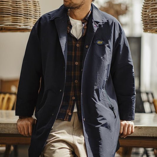 MADEN Herren Schwerer Baumwoll Balmacaan Trenchcoat