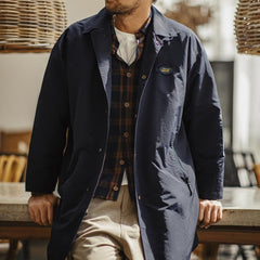 MADEN Herren Schwerer Baumwoll Balmacaan Trenchcoat