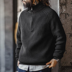 MADEN Herren Schwergewicht Baumwoll Halb-Zip Strickpullover