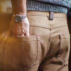 MADEN Herren Schwerer Baumwoll Gerade-Bein Jeans