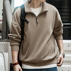 MADEN Herren Halb-Reißverschluss Stehkragen schwerer Fleece Pullover
