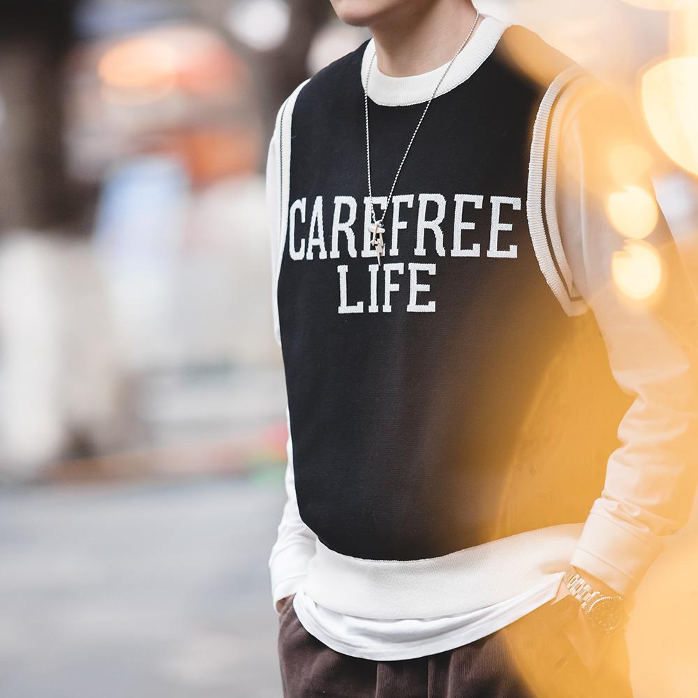 MADEN Preppy Strickweste für Herren im Ivy-Stil, lässige City-Boy-Strickweste mit Buchstabenmuster, ärmelloses Oberteil, Frühjahr 2023 