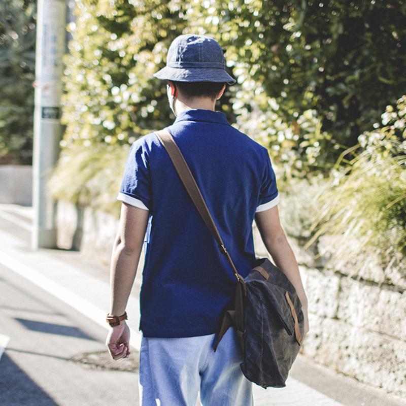 Camisas Polo de Solapa Vintage Índigo Maden para Hombre Casual 100% Algodón Camiseta con Bolsillo Azul Klein Manga Corta Camisetas de Verano