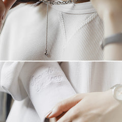 MADEN Damen-Pullover in Weiß mit Waffelstruktur, Oversize-Schnitt 
