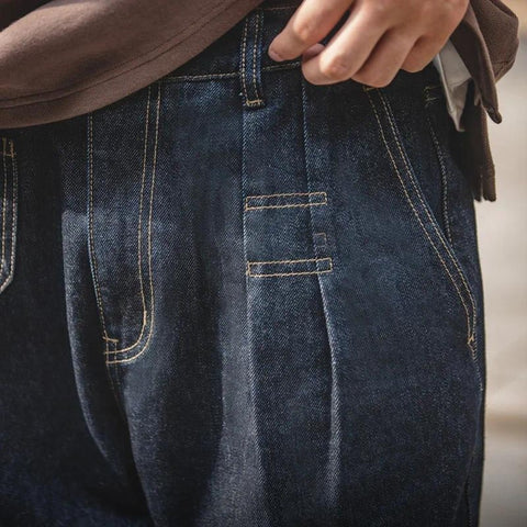 MADEN Tapered Jeans – Loose Fit 12.8oz Washed Denim Baggy Casual Pants for Men