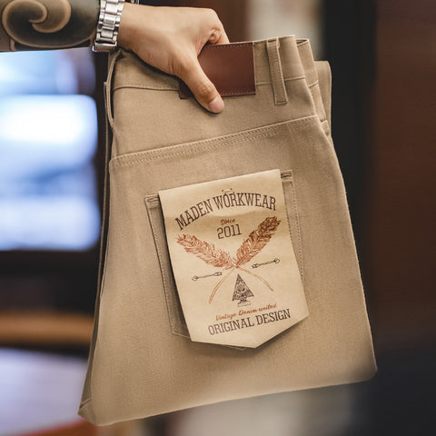 MADEN Khaki Jeans, 11,7 oz Raw Denim Jeans für Herren, Regular Fit, Vintage-Stil, gerade geschnitten, Freizeithose, Herbst/Winter, Originalmarke 