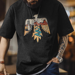 Camiseta MADEN Thunderbird con Estampado de Bordado para Hombre Algodón de Calidad Manga Corta Estilo Retro Verano Nuevo 2025