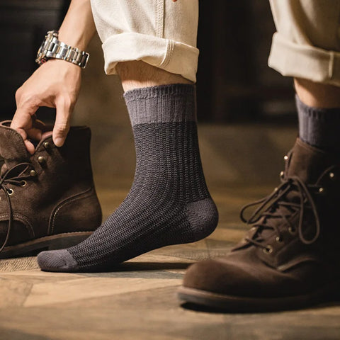 MADEN Contrast Knitted Mid-Calf Socks – Breathable Splice Long Socks