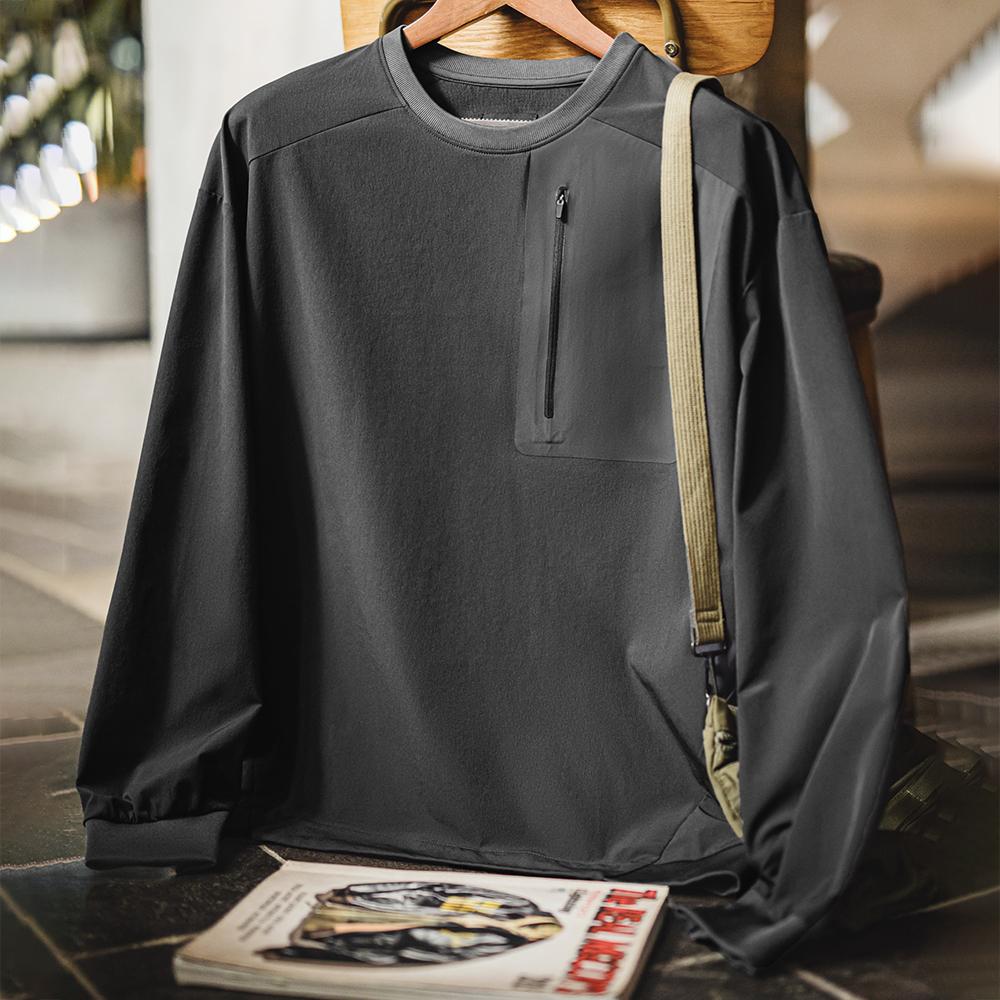 MADEN Outdoor Utility Sweatshirt Men | Long Sleeve Crewneck Retro Pullover with Dropped Shoulder Woven Technical Fabric #gorpcore
