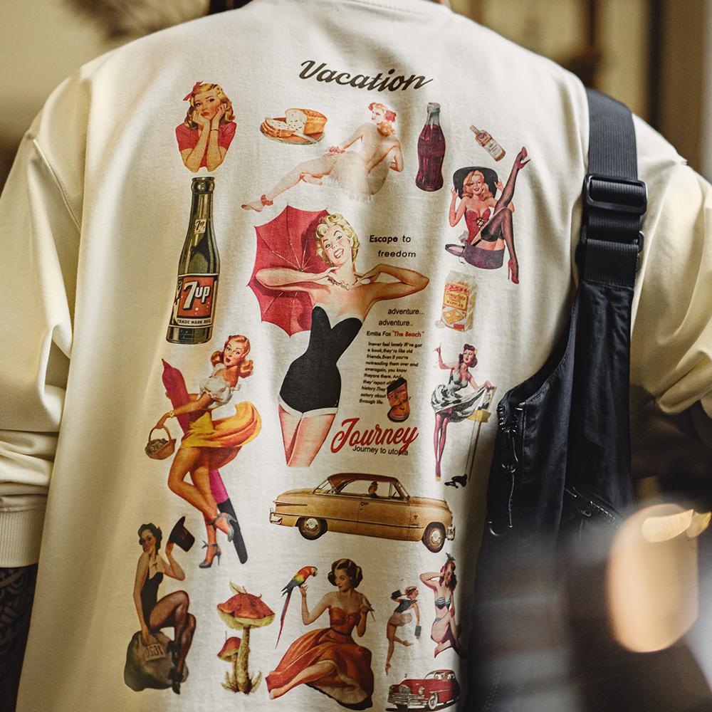 Camiseta retro de manga larga con estampado y ajuste relajado MADEN
