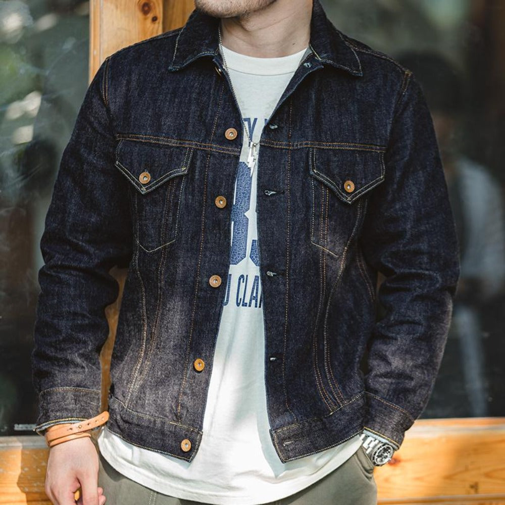 MADEN Herren 14,8oz Selvedge Raw Denim Jacke