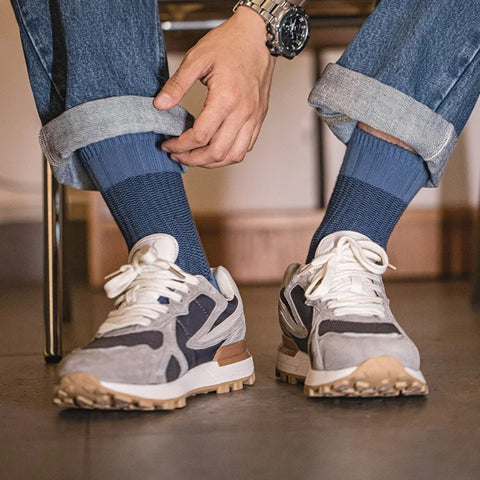 MADEN Contrast Knitted Mid-Calf Socks – Breathable Splice Long Socks