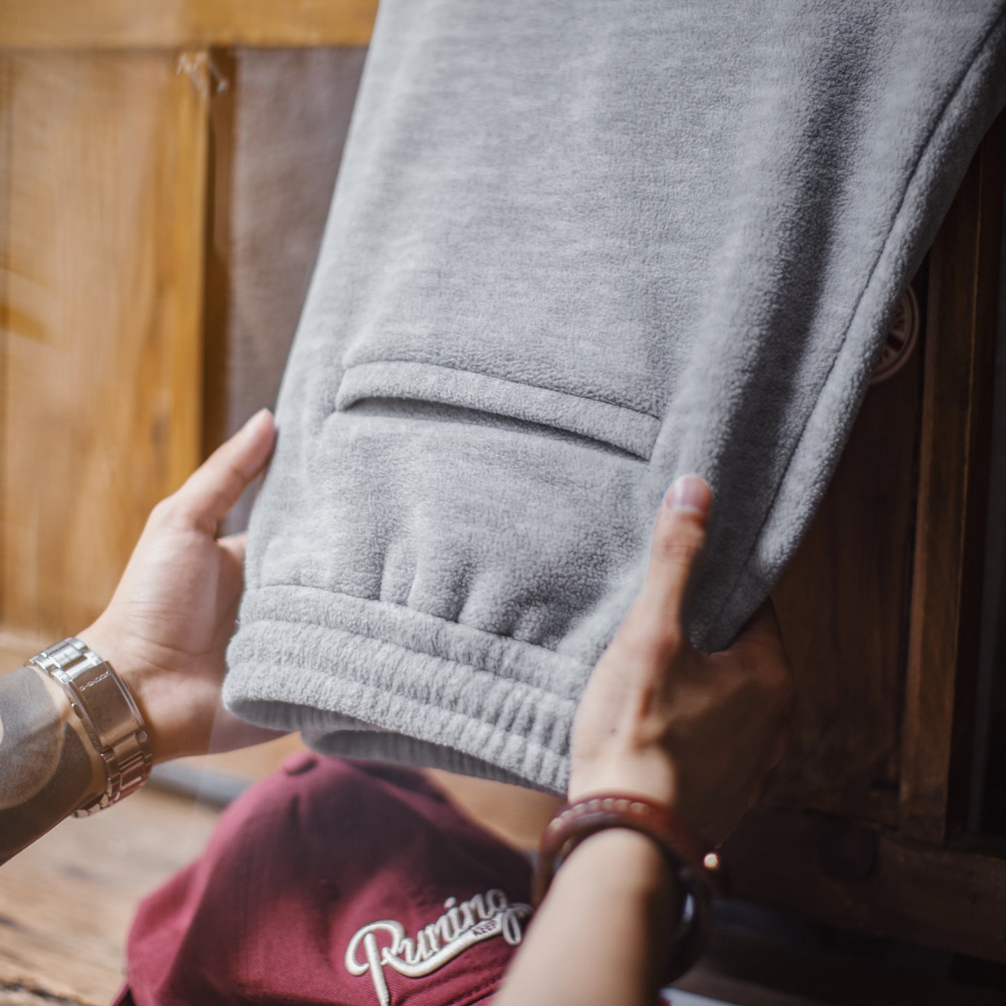Pantalones de forro polar gris para hombre MADEN – Pantalones de invierno gruesos de pierna recta con cordón ajustable