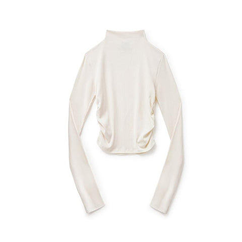 MADEN Modal-Halbrollkragenpullover mit Raffungen, schmaler Passform, einfarbig, langärmelig, vielseitiges Damen-Pullover-Shirt für den Herbst 